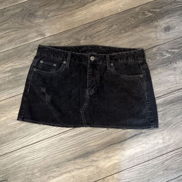 American Eagle Y2K Corduroy Mini Skirt Blue Pockets Size 6 Junior Distressed - Picture 2 of 8